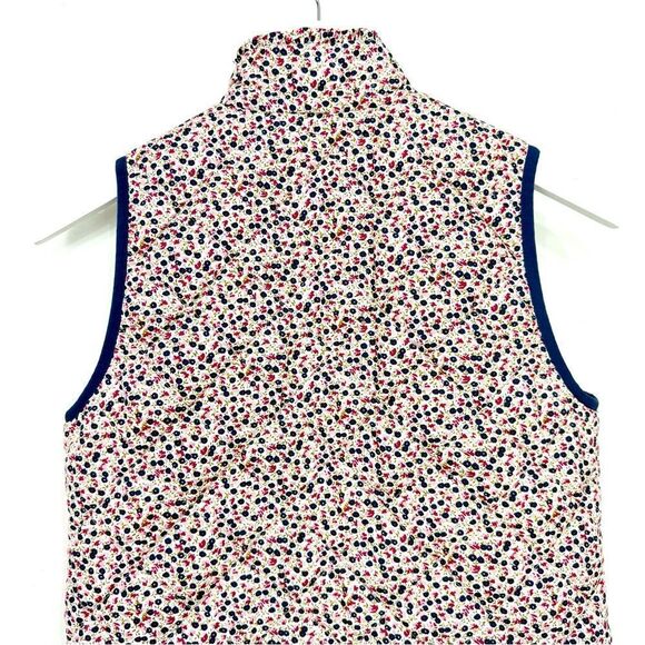 J. Crew Mercantile Blue Pink Floral Ruffled Mock Neck Zip Up Quilted Puffer Vest - Picture 15 of 16